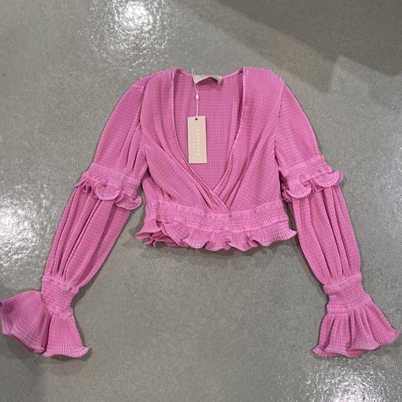 NWT KEEPSAKE THE LABEL PINK RUFFLE CROP FAUX WRAP TOP SIZE L - Picture 12 of 16